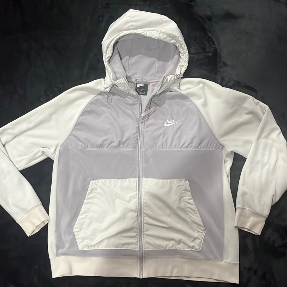 Nike Sweatshirt Hoodie Zip up Jacket XLarge Grey White